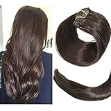 Clip In Hair Extensions Human Hair New Version Thickened Double Weft Brazilian Hair 120g 7pcs Per Set 9A Remy Hair Dark Brown Full Head Silky Straight 100% Human Hair Clip In Extensions(14 Inch #2)