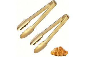 2 Pcs Gold Food Tongs - Stainless Steel Serving Tongs for Home Kitchen, Baking, Cooking & Party Buffet
