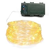 Lalapao Christmas Rope Lights 120 LED Battery Operated Fairy String Lights Waterproof Outdoor lights decorations Timer Decor for Xmas Tree Indoor Garden Patio Lawn Holiday Wedding Party (Warm White)