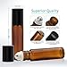 12, 10ml Essential Oils Roller Bottles - Amber, Glass with Stainless Steel Roller Balls by Mavogel (3 Extra Roller Balls, 30 Pieces Labels, Opener, Funnel, Dropper, Brush Included)