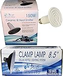 Heat Emitter & Clamp Lamp Combo - Blue Spotted 150W Ceramic Infrared Heat Emitter Lamp (150 Watts) and 8.5 Inch Clamp Lamp For Reptiles, Amphibians, Turtles, Rabbits, Birds & Small Animals