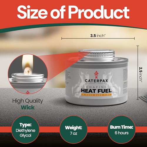 Caterpax - 24 Pack - 6 Hour Chafing Fuel Cans for Food Warmers & Chafing Buffet Trays – Odorless, Smokeless, Long Burn Wick, Easy Lighting, Liquid Fuel, Indoor Safe Buffet Fuel