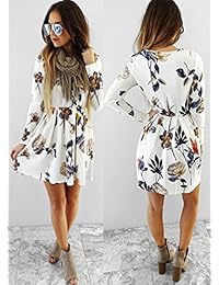 Mini vestido de manga larga con estampado floral y plisado para dama