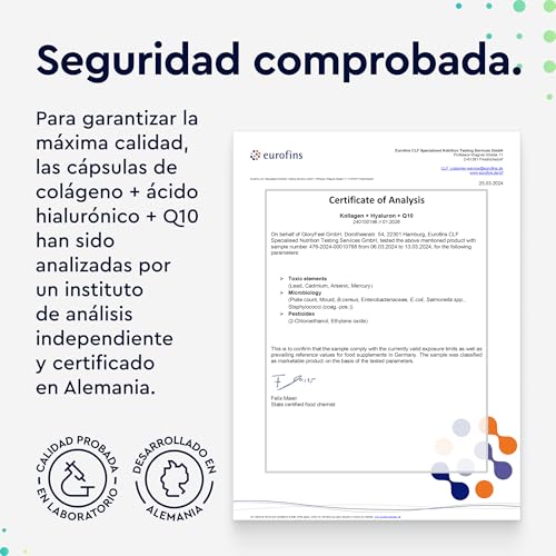 Colágeno Marino Hidrolizado + Ácido hialurónico + Magnesio + CoQ10 + Zinc + Vitaminas A, C, D y B12 - Articulaciones Fuertes, Piel Tersa y Energía - Probado en laboratorio