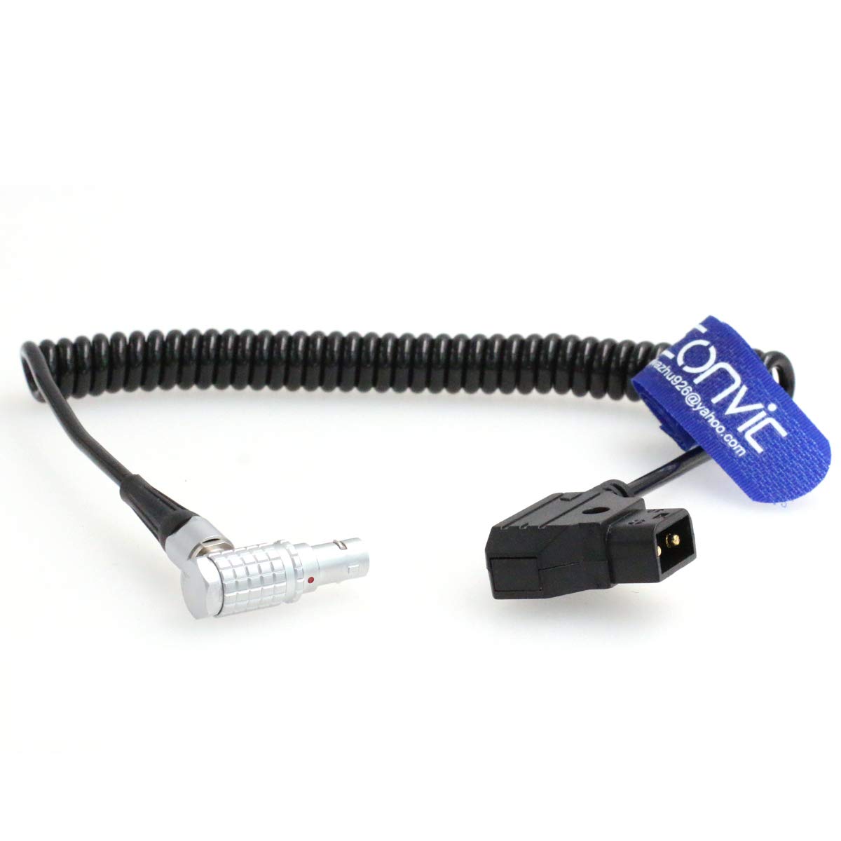 Eonvic D-TAP to 2 Pin Male Right Angle Power Adapter Coiled Cable for Teradek Bond Camera