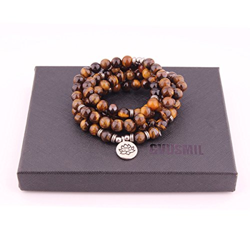 GVUSMIL 8mm Mala Beads Wrap Bracelet Necklace 108 Tiger Eye Bead for Yoga Charm Bracelet Natural Gemstone Jewelry for Women Men - Thumbnail 5