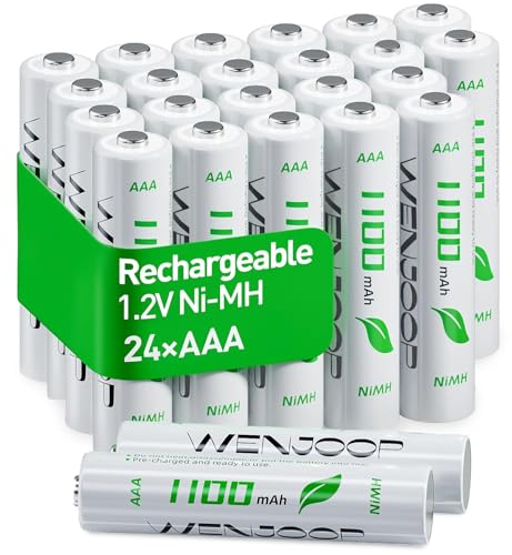 WENJOOP AAA Rechargeable Batteries 24 Pack – 1100mAh 1.2V NiMH High Capacity Triple A Batteries, Pre-Charged, Low Self Discharge, for Remotes, Toys, Flashlights, Clocks (No Hg/Cd/Pb)