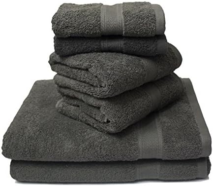Luxury Hotel &amp; Spa set of 6-piece Towels, 750GSM,100% Long Staple Combed Cotton. Premium set of 2 bath towels, 2 hand towels, 2 washcloths (Dark grey)