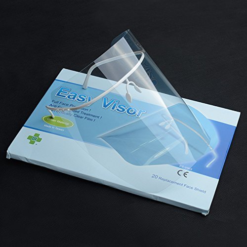 AZDENT Dental Anti-Fog Protective Detachable Face Shield with 20 Pieces Visors Color Transparent