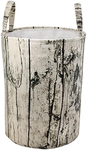 Jacone Extra Large Woodland Theme Tree Stump Shape Design Storage Basket Cotton Fabric Washable Cylindric Laundry Hamper with Strong Soft Handles, Decorative and Convenient for Kids Bedroom