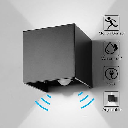 Wandleuchte Bewegungsmelder Aussen/Bewegungsmelder Innen LED Wandlampe, 12W Kaltweiss Licht Wasserdicht Verstellbare Aussenla