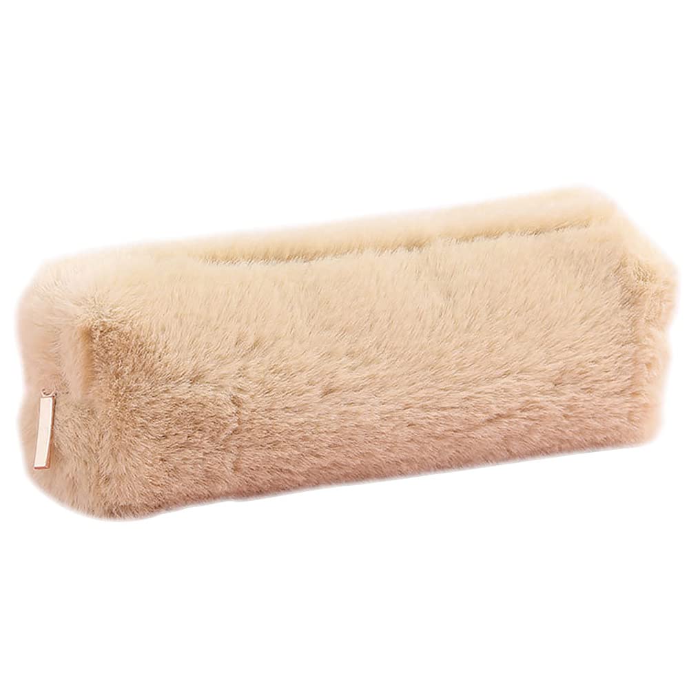 tooloflife BETOOL Plush Pencil Case, Fluffy Stationery Cover Cute Makeup Pouch Holder Teen Girls Boys Students Storage Bag for Coin Purse Pencil Cosmetic(Khaki)