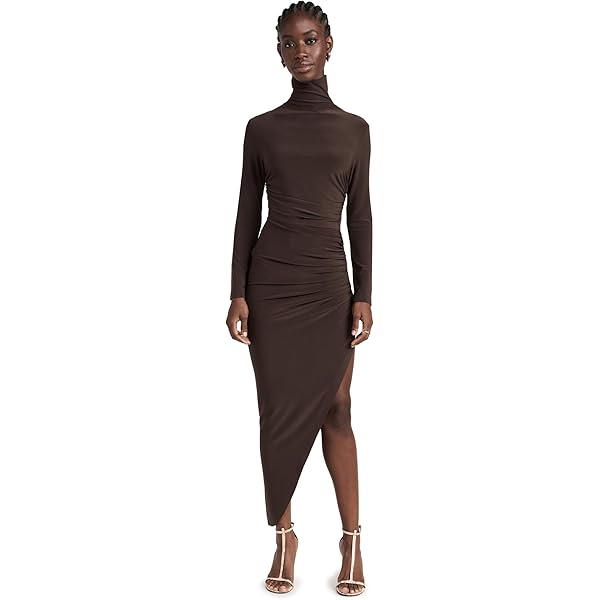 Norma Kamali Women's Long Sleeve Side Draped Dress, Black, XS at