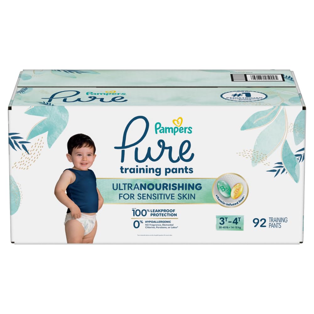 Pampers Pure Protection Training Underwear, Unisex, Size 3T4T, 92 Count, Premium, Hypoallergenic, Soft, Absorbent