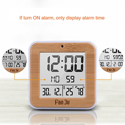 FanJu FJ3533 Digital Alarm Clock Battery Operated with Dual Alarm/Auto Night Light/Indoor Temperature and Humidity/Snooze and Date for Home - Thumbnail 3