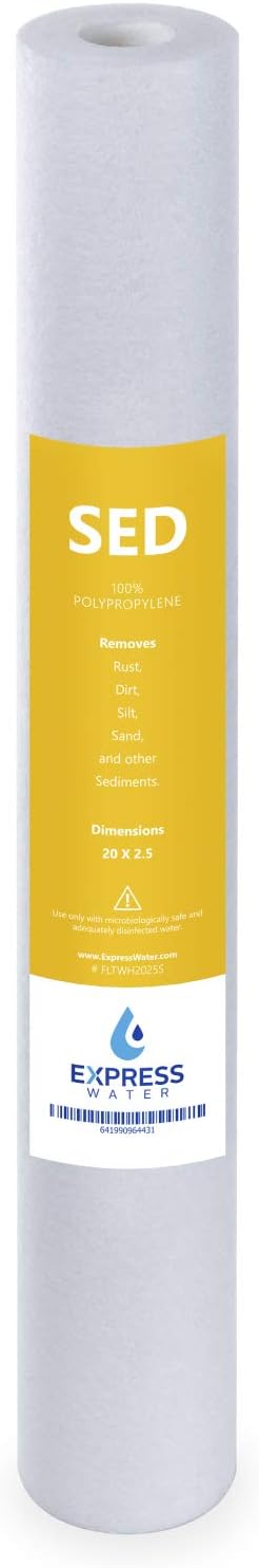 Express Water – Big Blue Sediment Replacement Filter – SED Dirt, Sand, Rust High Capacity Water Filter – Whole House Filtration – 5 Micron – 2.5” x 20” inch