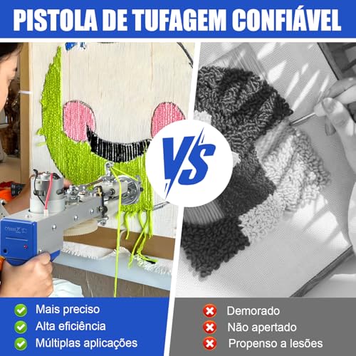 Arma de Tufos de Tapete, Kit Iniciante de Pistola de Tufos de Tapete com Aparador de Carpetes, kit de Tufos de Tapete de Pilha de Corte 2 em 1, Pistola Elétrica Rug Tufting Gun com Velocidade