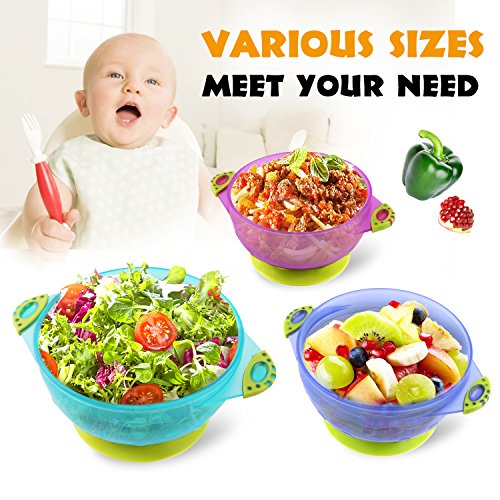 image for Zooawa Baby Bowls with Suction Base, 3-PACK Nonslip Spill Proof Feedin