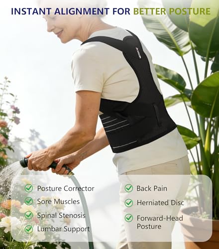 Aollop Posture Corrector Men and Women - Back Brace Back Support Belt with Breathable Adjustable Elastic Bands Back Straightener Improve Lumbar Support Belt Lower Back Pain Relief (M, Waist 35'- 47')