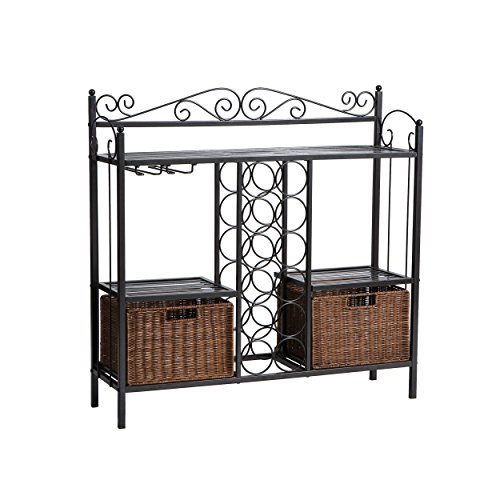 Celtic Bakers Rack w/ Wine Storage - Wrought Iron - Gunmetal Finish
