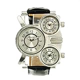 Oulm Three Time Display Quartz Mens Military Army Sport Wrist Watch