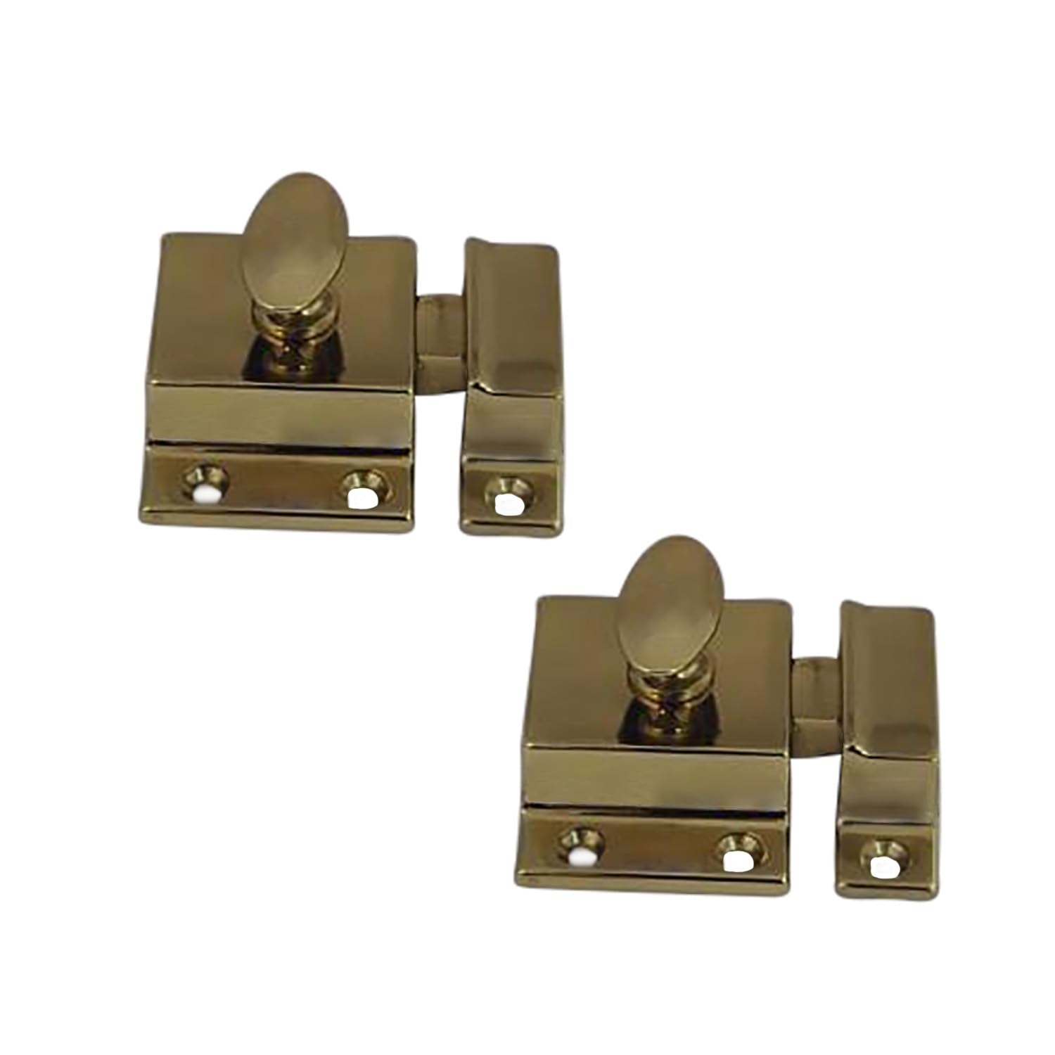 QCAA Traditional Large Oval Turn Cabinet Latch, Solid Brass, 2", for Cupboard & Other Furniture, Polished Brass, 2 Pack, Made in Taiwan