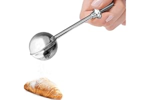 Powdered Sugar Shaker, Bakery Flour Sieve, Flour Dispenser, Bakery one-Hand Baking Sieve with Spring Handle, Stainless Steel 