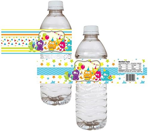 Boy Monster Party Water Bottle Labels - Children Birthday Baby Shower Drink Stickers - Set of 12