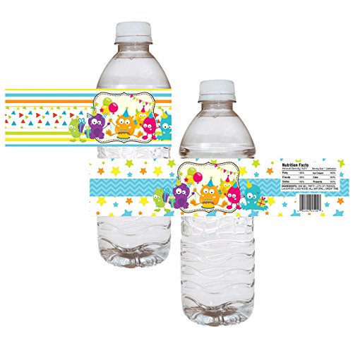 Boy Monster Party Water Bottle Labels - Children Birthday Baby Shower Drink Stickers - Set of 12