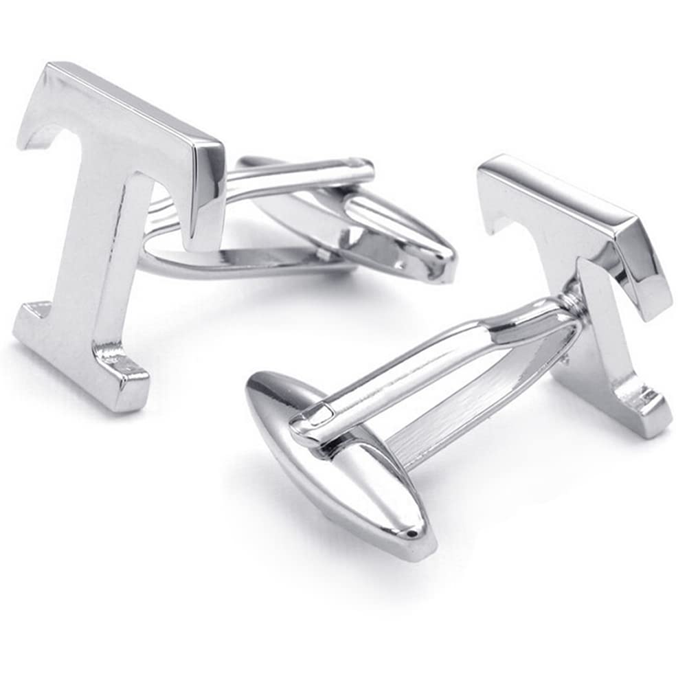 HONEY BEAR Mens Initial Alphabet Letter Silver White Steel Wedding Formal Business Cufflinks (T)