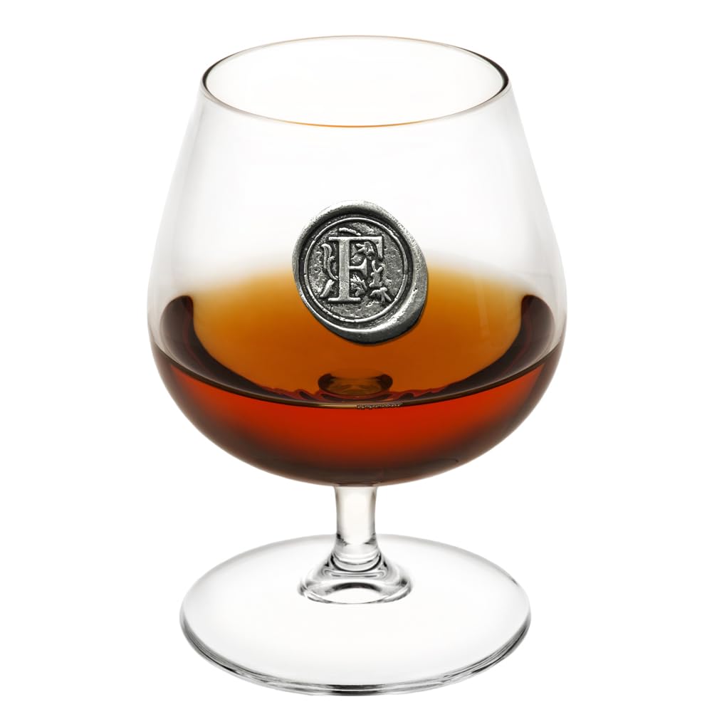 English Pewter Company 14.5oz Brandy Cognac Snifter Glass with Monogram Initial - Personalised Gift with Your Choice of Initial (F) [MON206]
