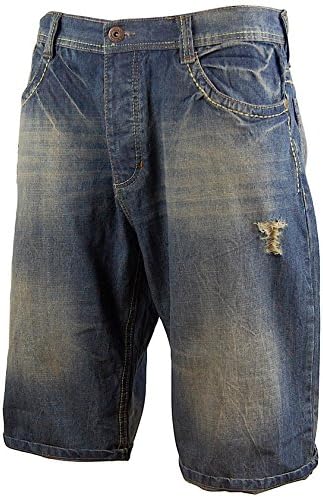 Men's 14" Denim Jean Shorts | Straight Fit | Tastefully Ripped and Distressed (36, Dark Blue)