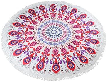 Sand Resistant Mandala Towel with Tassels: Ultra Soft, Thick, Absorbent, Multi-Purpose (Red, Pink & Purple)