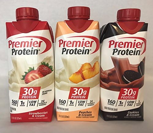 Premier Protein High Protein Shakes - 4 Strawberry &amp; Cream, 4 Peaches &amp; Cream, 4 Cookies &amp; Cream (11 fl. oz., 12 pack)