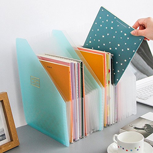 HYFAN Desktop File Organizer Box Desk Vertical Expanding File Folder Plastic Document Holder for Office School Supplies ( Blue )