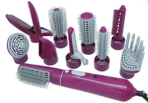 LOHOME Professional Multi-function 10 in 1 Hair Care Styling Tools Electric Hair Comb Sticks Hair Curlers Hair Salon Dryer Hair Straight Volume Dual-use Hair Tools (Rosered.)