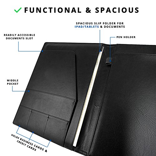 Padfolio de Papercode - Best Slim Portfolio & Organizer for Strong Impressions in Business Meetings & Interviews - Modern Saffiano Faux Leather w/ Innovative Slip Folder for iPad - BONUS Card Booklet - Thumbnail 2