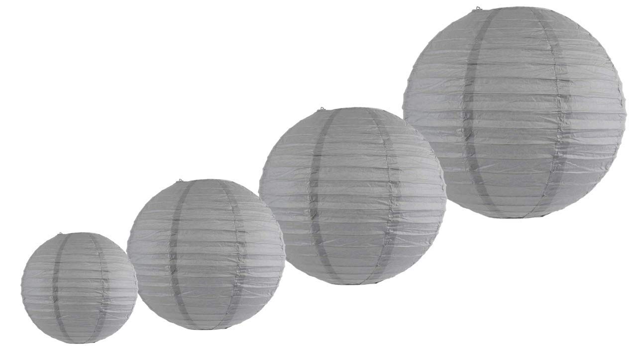 Pack of 4 Decorative Chinese Round Paper Lanterns (8", 10", 12", 14") Several Sizes and Colors lampshades (Grey)