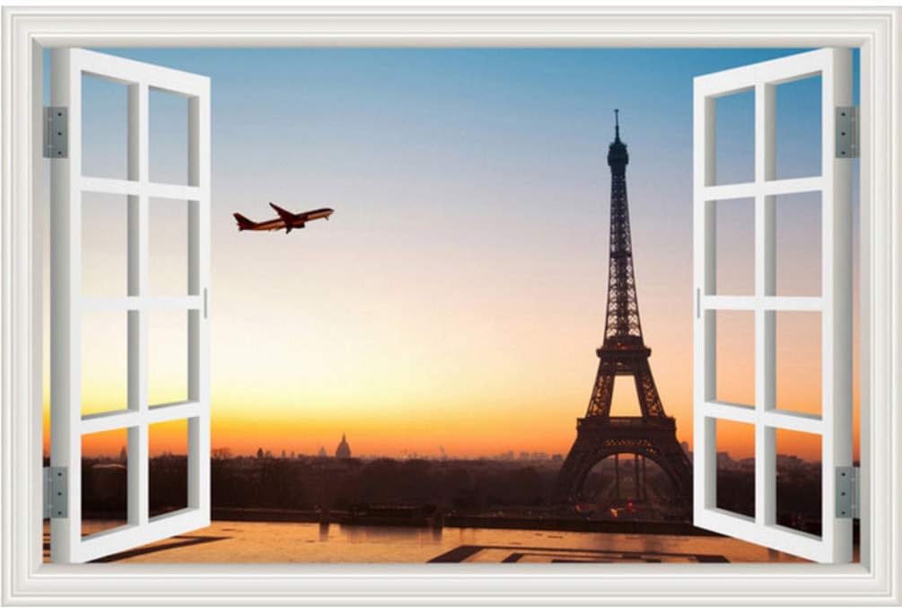 Mddjj 3D Wall Sticker Landscape Wallpaper Airplane Decal Vinyl Wall Art Mural Large Window View Blue Sky Home Decor Living Room DIY Kids Room