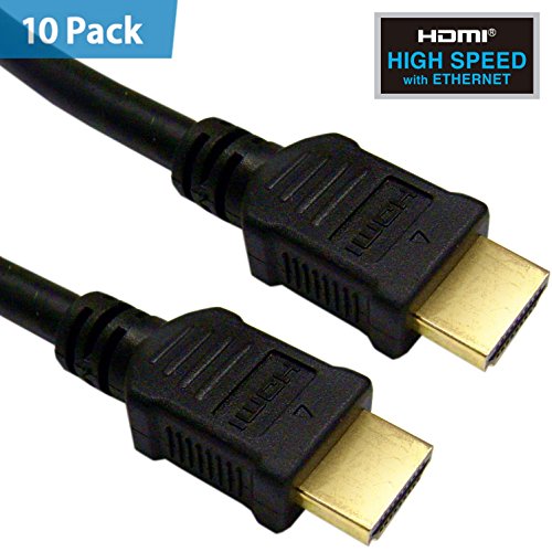 10 Pack - Plenum HDMI Cable, High Speed with Ethernet, CMP, 24 AWG, 16 foot - 3D Category 2 CL3 Flex Channel Connector Audio DVI Braided Cord