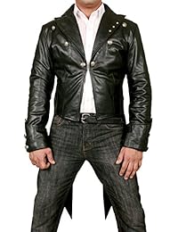 Mens Real Black Cow Leather Coat Gothic Tailcoat Steampunk Motorcycle Biker