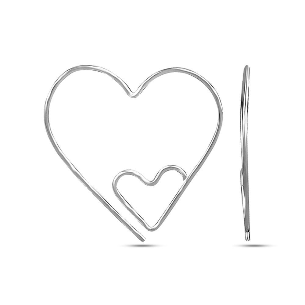 LeCalla Valentines Day Jewelry Sterling Silver Heart Hoop Earrings Jewelry Double Thin Wire Love Heart Shaped Earring for Women