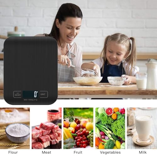 Báscula de cocina digital de 10 kg de acero inoxidable, elegante y ultrafina, báscula electrónica de cocina para el hogar y la cocina con pantalla LCD, función de tara