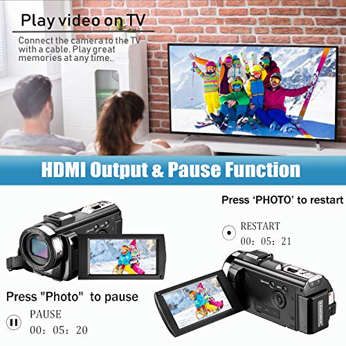Video Camera Camcorder with Microphone, Aasonida YouTube Vlogging Camera FHD 1080P 30FPS 24MP 16X Digital Zoom,Digital Camera Webcam Recorder with Remote Control, 3" 270° Rotation Screen,2 Batteries - Thumbnail 4