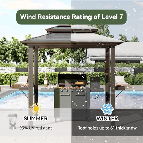 Aoxun 8x5 Hardtop Grill Gazebo with Dual Polycarbonate Roof and Shelving image 21