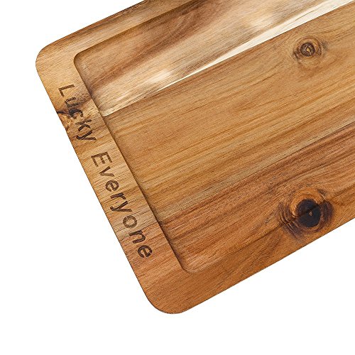 Rectangular Paddle Board LUCK EVERYONE Carved 100% Natural Acacia Wood, 16.5 x 8.7 IN Wooden Cutting Board, Serving Board With Handle For Bread Cheese Steak By HTB