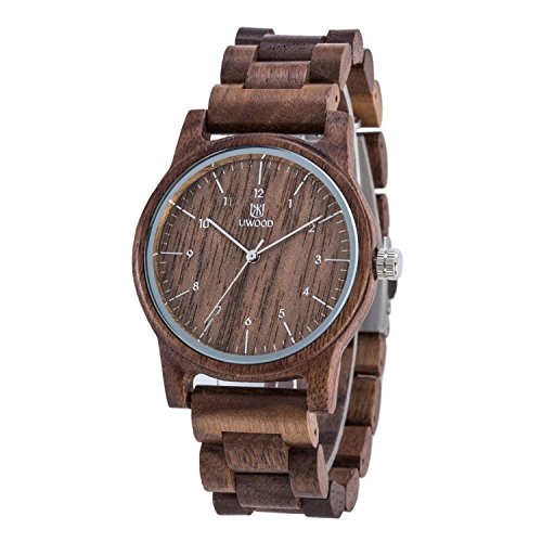 Uwood Wooden Watches LeeEv 40.5mm Unisex Natural Handmade Wood Watch with Gift Box & Band Adjust Tool