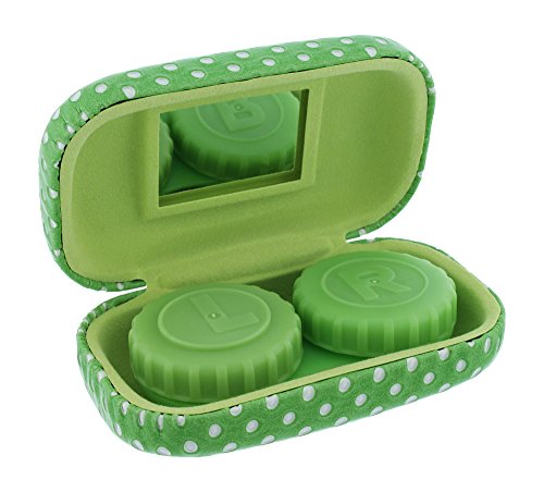 Hard Mod Green And White Polka Dot With Interior Mirror Contact Lens Travel Case