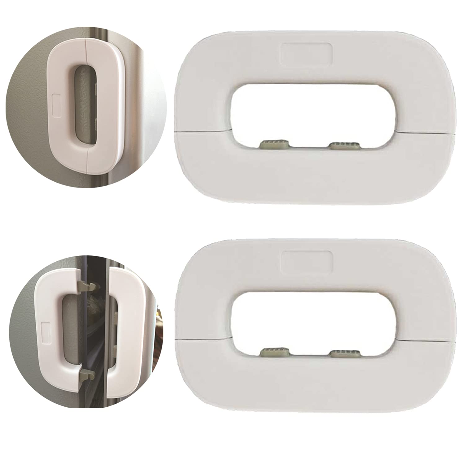 WUBAYI 2PCS Refrigerator Lock Child Proof - No Drill 3M Adhesive Safety Lock for Baby & Pet, Strong Hold Universal Fit Fridge Freezer (Mini/Outdoor/All Seal Sizes)