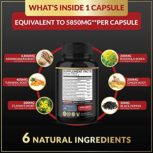 Ashwagandha Capsules 5850 mg Mood & Energy Support Supplement with